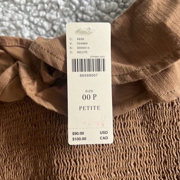 Anthropologie Maeve Ruffled Smocked Top Petite Ruched Stretch Ruffle Cropped 00P - Picture 5 of 9